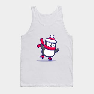 Cute Penguin Ice Skating Winter Tank Top